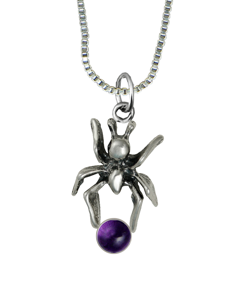 Sterling Silver Little Spider Pendant With Amethyst
